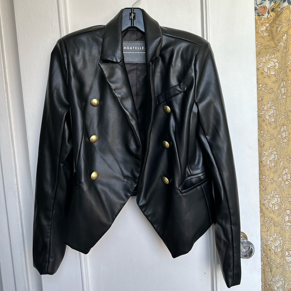 NEW Bagatelle Black Faux Leather Blazer Jacket - Size XS - Gold Button Detail